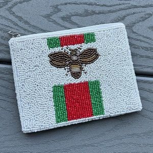 Green red Bee money beaded change credit card purse stocking stuffer cute gift